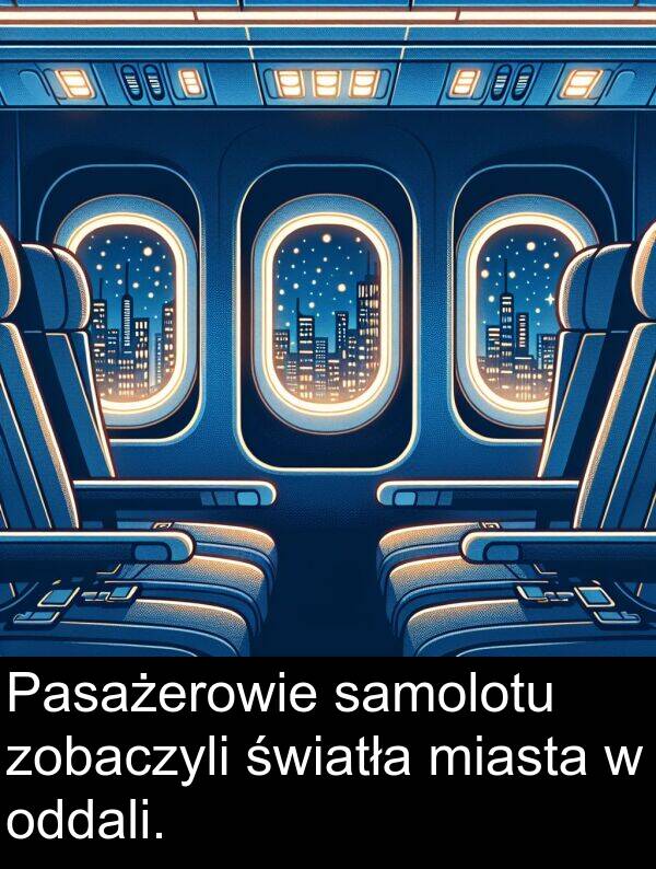 zobaczyli: Pasażerowie samolotu zobaczyli światła miasta w oddali.