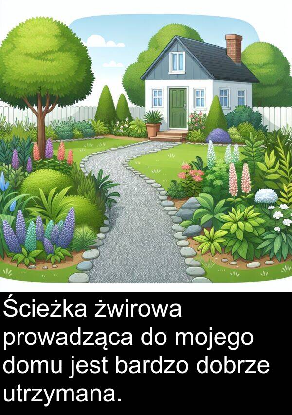 prowadząca: Ścieżka żwirowa prowadząca do mojego domu jest bardzo dobrze utrzymana.