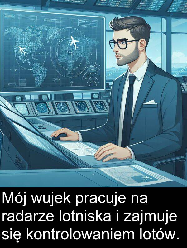 wujek: Mój wujek pracuje na radarze lotniska i zajmuje się kontrolowaniem lotów.