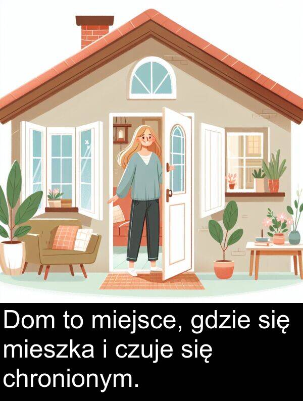 gdzie: Dom to miejsce, gdzie się mieszka i czuje się chronionym.