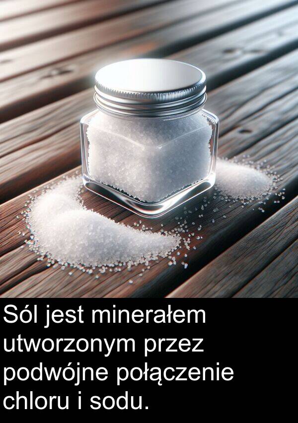 połączenie: Sól jest minerałem utworzonym przez podwójne połączenie chloru i sodu.