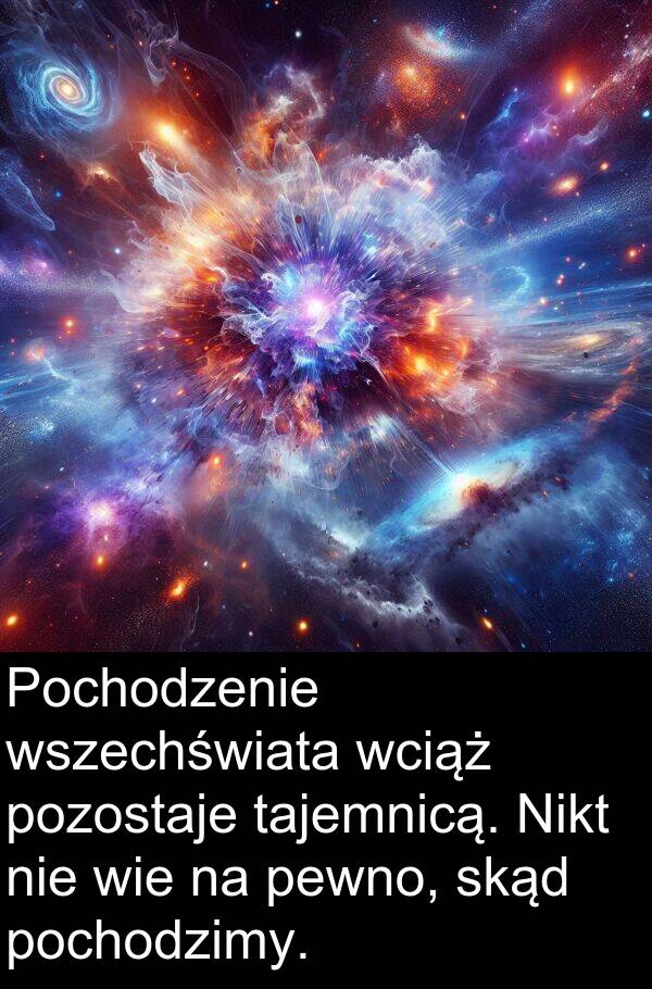 pozostaje: Pochodzenie wszechświata wciąż pozostaje tajemnicą. Nikt nie wie na pewno, skąd pochodzimy.