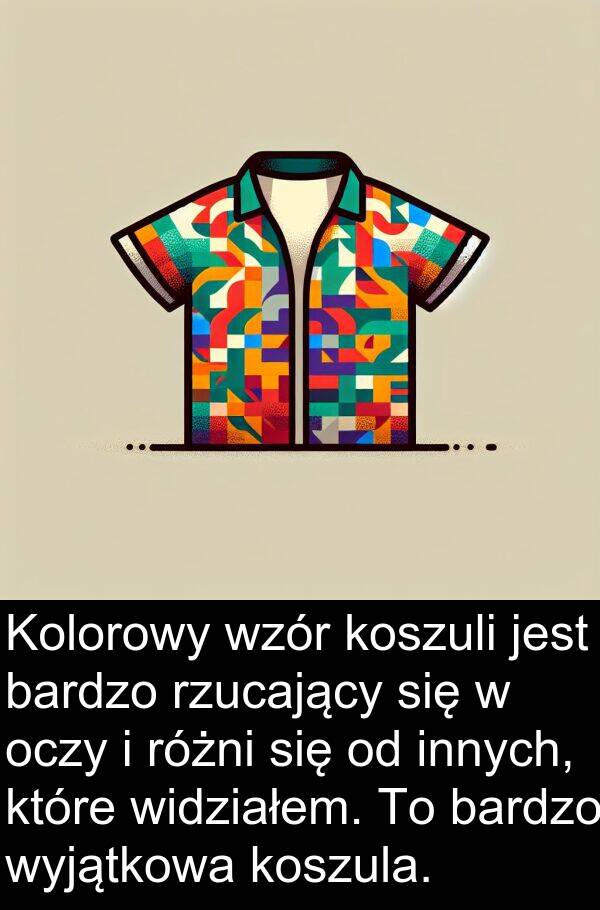 wzór: Kolorowy wzór koszuli jest bardzo rzucający się w oczy i różni się od innych, które widziałem. To bardzo wyjątkowa koszula.