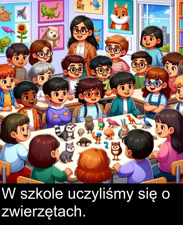 zwierzętach: W szkole uczyliśmy się o zwierzętach.