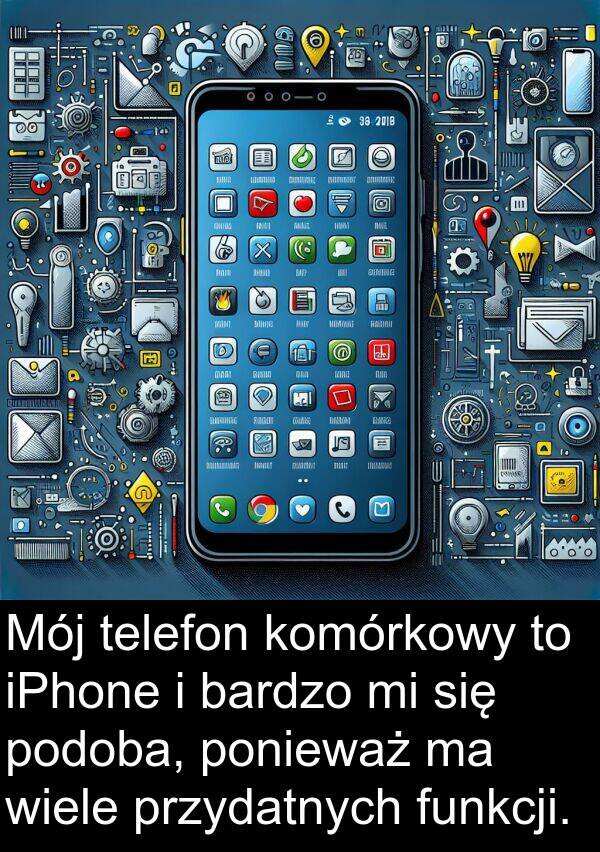 przydatnych: Mój telefon komórkowy to iPhone i bardzo mi się podoba, ponieważ ma wiele przydatnych funkcji.