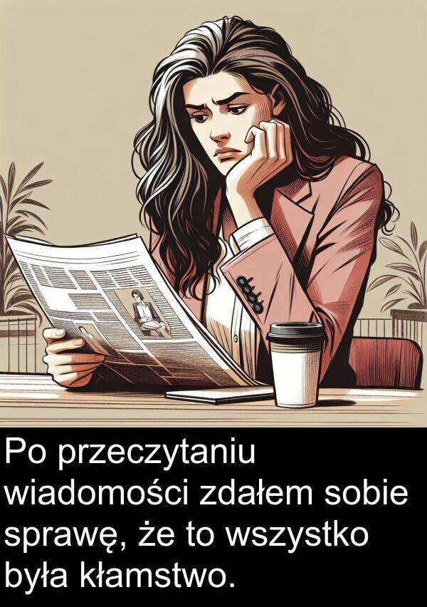 przeczytaniu: Po przeczytaniu wiadomości zdałem sobie sprawę, że to wszystko była kłamstwo.