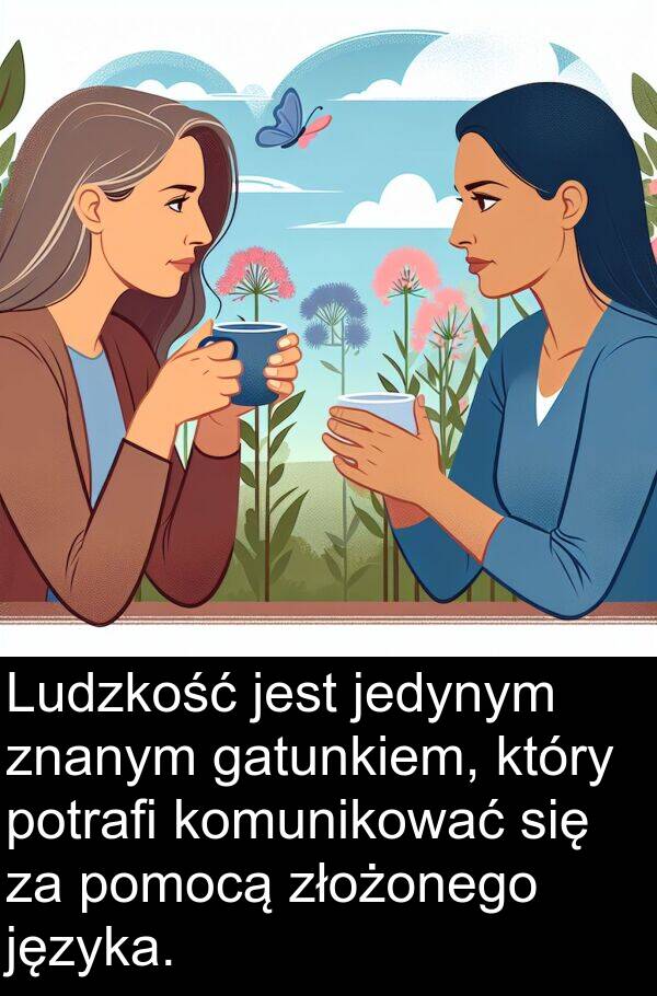 znanym: Ludzkość jest jedynym znanym gatunkiem, który potrafi komunikować się za pomocą złożonego języka.