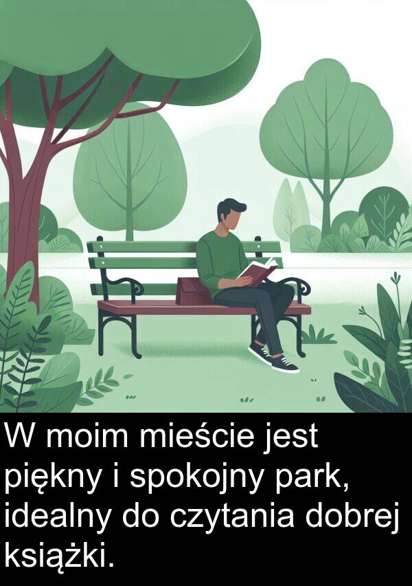 idealny: W moim mieście jest piękny i spokojny park, idealny do czytania dobrej książki.