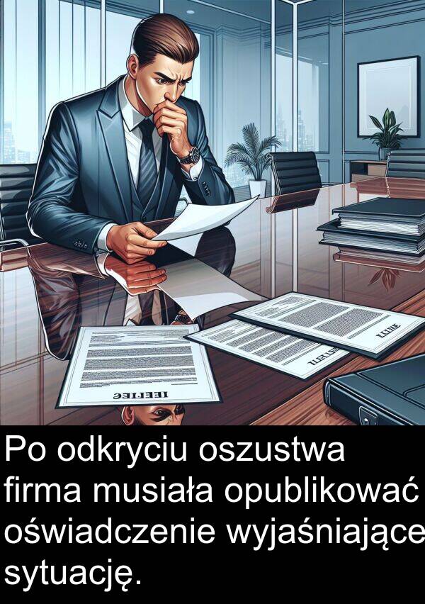 wyjaśniające: Po odkryciu oszustwa firma musiała opublikować oświadczenie wyjaśniające sytuację.