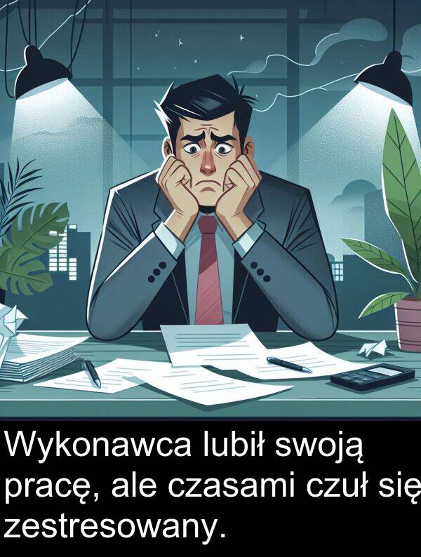 pracę: Wykonawca lubił swoją pracę, ale czasami czuł się zestresowany.