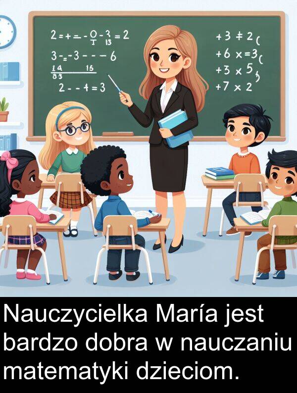 matematyki: Nauczycielka María jest bardzo dobra w nauczaniu matematyki dzieciom.