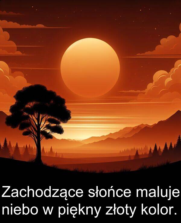 złoty: Zachodzące słońce maluje niebo w piękny złoty kolor.