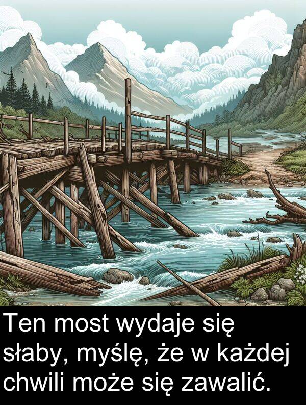 każdej: Ten most wydaje się słaby, myślę, że w każdej chwili może się zawalić.