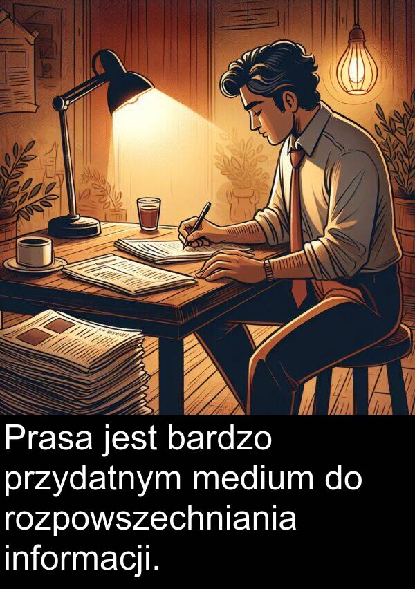 przydatnym: Prasa jest bardzo przydatnym medium do rozpowszechniania informacji.