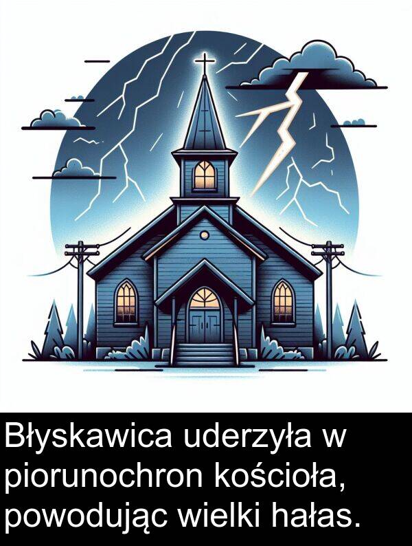 piorunochron: Błyskawica uderzyła w piorunochron kościoła, powodując wielki hałas.