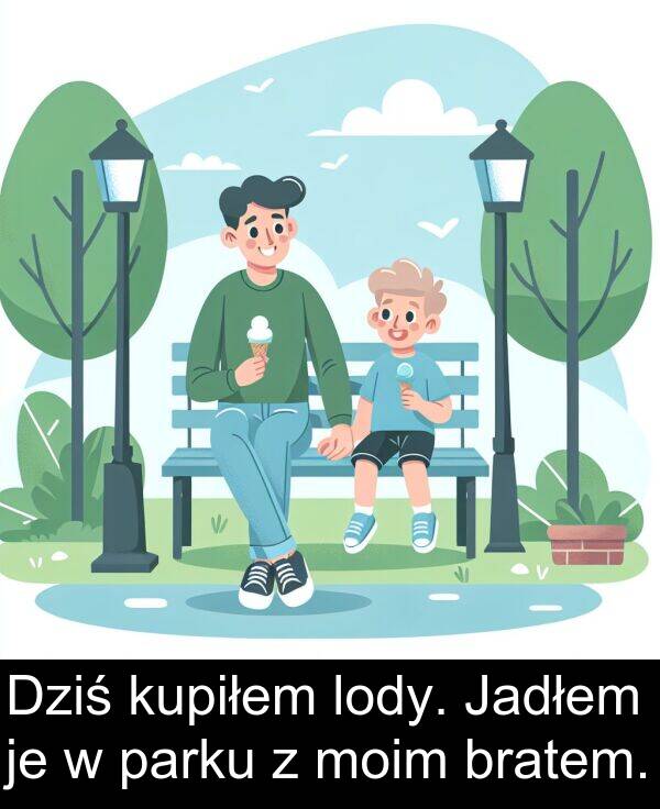 moim: Dziś kupiłem lody. Jadłem je w parku z moim bratem.
