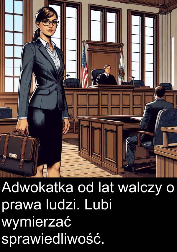 prawa: Adwokatka od lat walczy o prawa ludzi. Lubi wymierzać sprawiedliwość.
