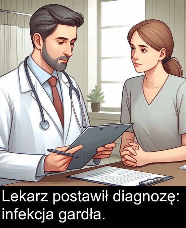 infekcja: Lekarz postawił diagnozę: infekcja gardła.