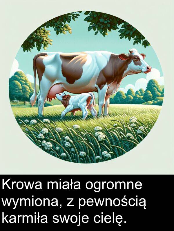 pewnością: Krowa miała ogromne wymiona, z pewnością karmiła swoje cielę.