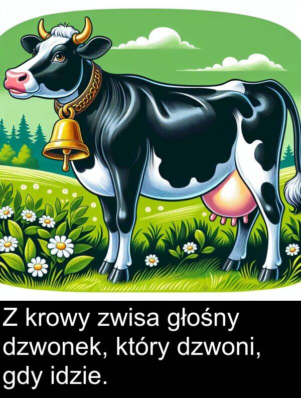 zwisa: Z krowy zwisa głośny dzwonek, który dzwoni, gdy idzie.