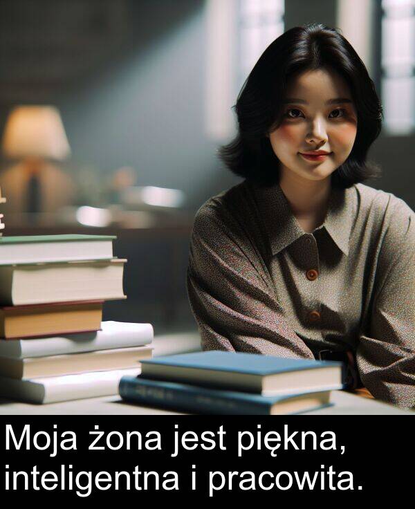 piękna: Moja żona jest piękna, inteligentna i pracowita.