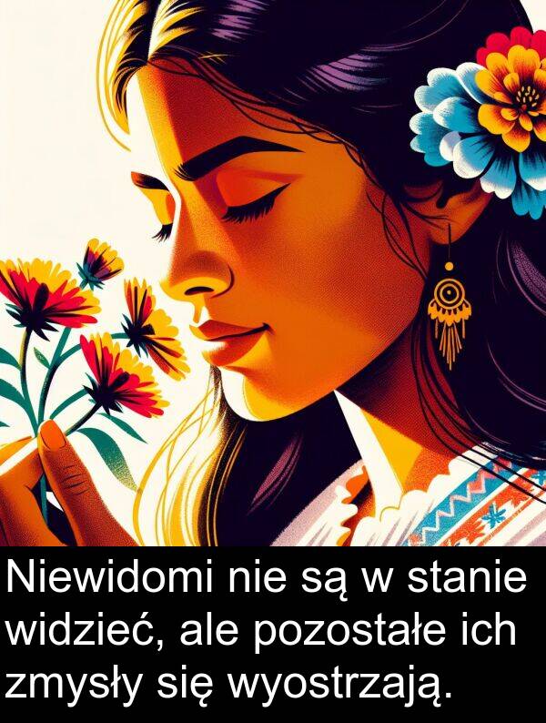 pozostałe: Niewidomi nie są w stanie widzieć, ale pozostałe ich zmysły się wyostrzają.