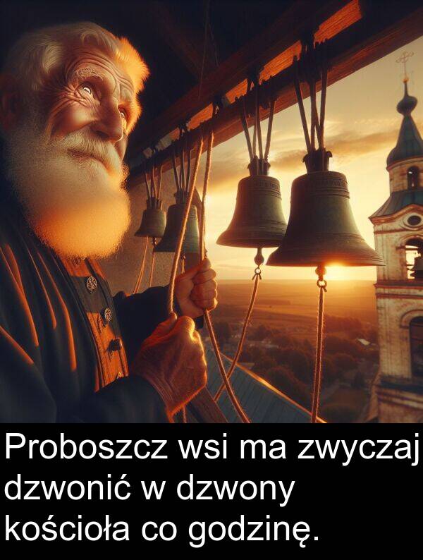 zwyczaj: Proboszcz wsi ma zwyczaj dzwonić w dzwony kościoła co godzinę.