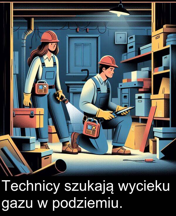 wycieku: Technicy szukają wycieku gazu w podziemiu.