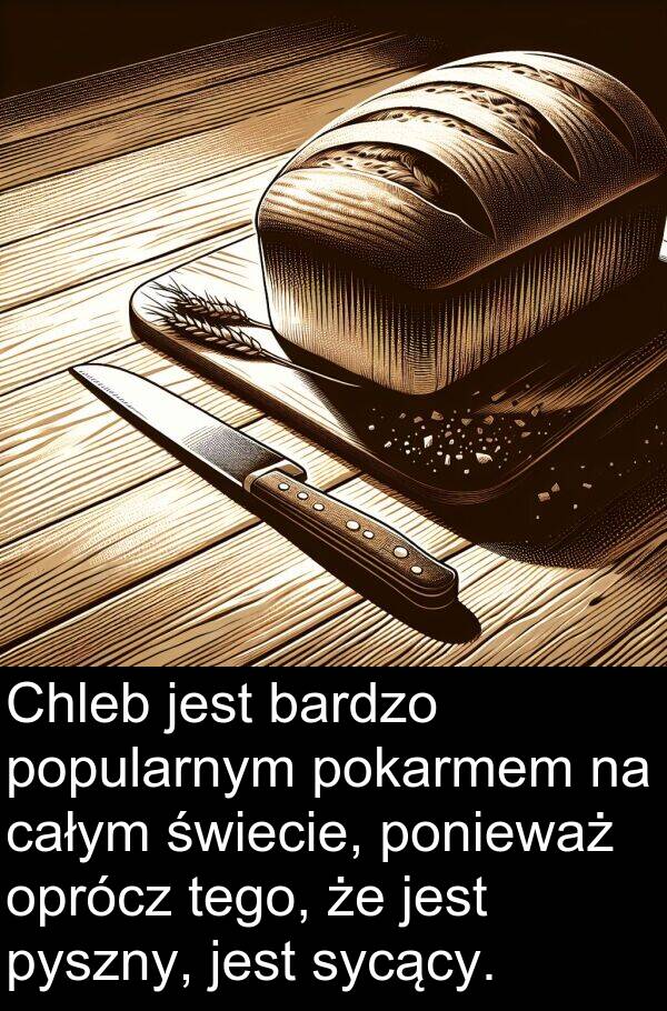 oprócz: Chleb jest bardzo popularnym pokarmem na całym świecie, ponieważ oprócz tego, że jest pyszny, jest sycący.