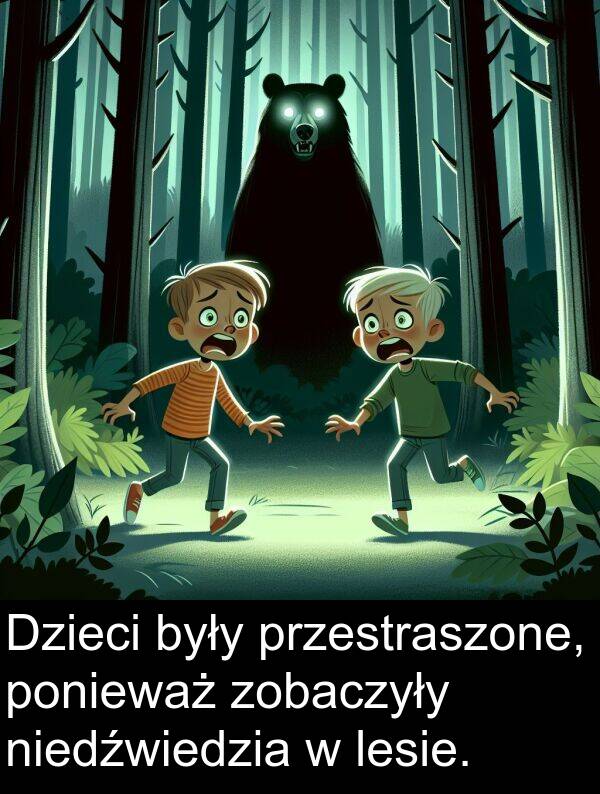 przestraszone: Dzieci były przestraszone, ponieważ zobaczyły niedźwiedzia w lesie.