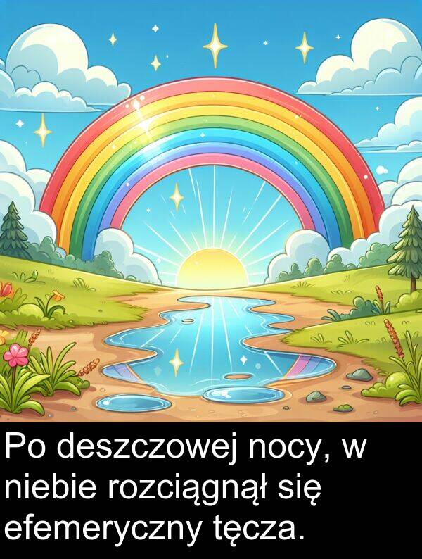 efemeryczny: Po deszczowej nocy, w niebie rozciągnął się efemeryczny tęcza.