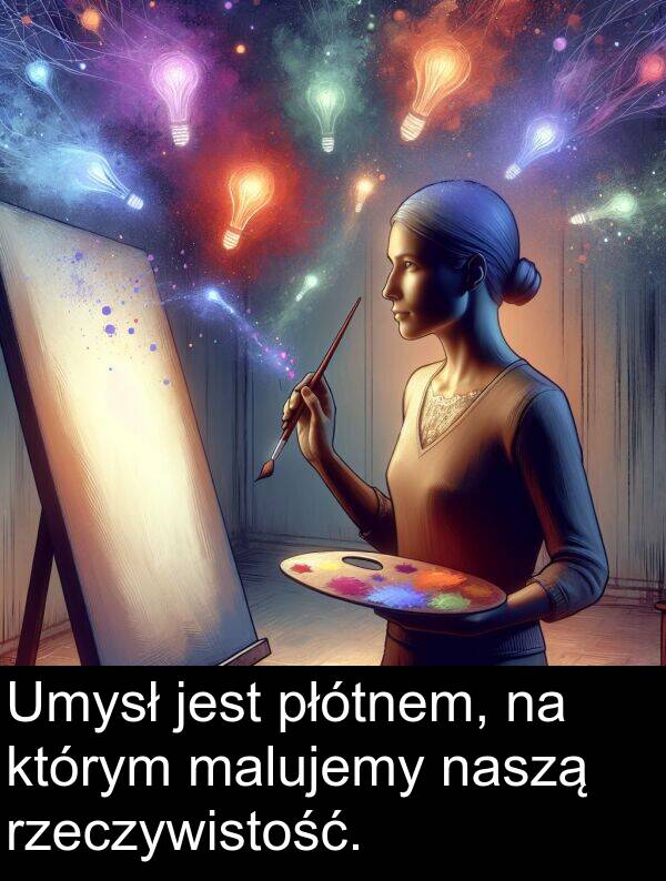 płótnem: Umysł jest płótnem, na którym malujemy naszą rzeczywistość.