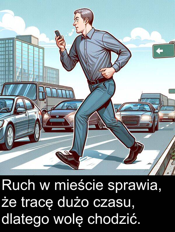 czasu: Ruch w mieście sprawia, że tracę dużo czasu, dlatego wolę chodzić.