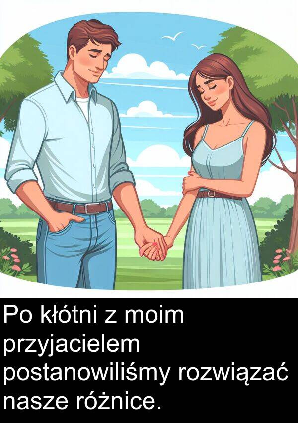 przyjacielem: Po kłótni z moim przyjacielem postanowiliśmy rozwiązać nasze różnice.