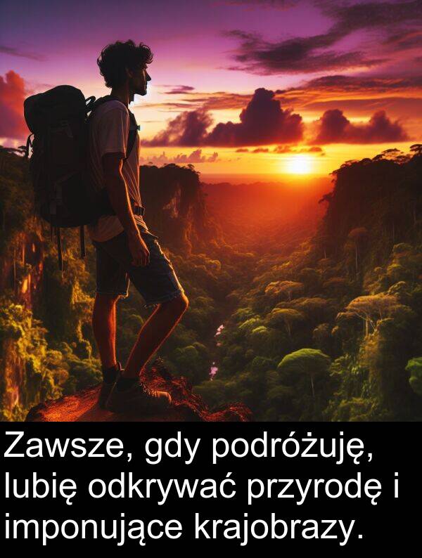 przyrodę: Zawsze, gdy podróżuję, lubię odkrywać przyrodę i imponujące krajobrazy.
