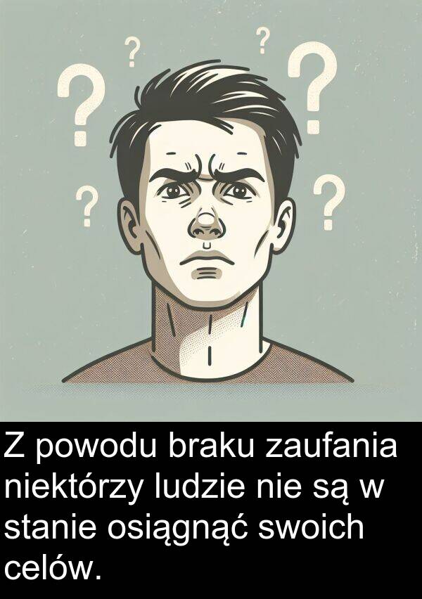 powodu: Z powodu braku zaufania niektórzy ludzie nie są w stanie osiągnąć swoich celów.