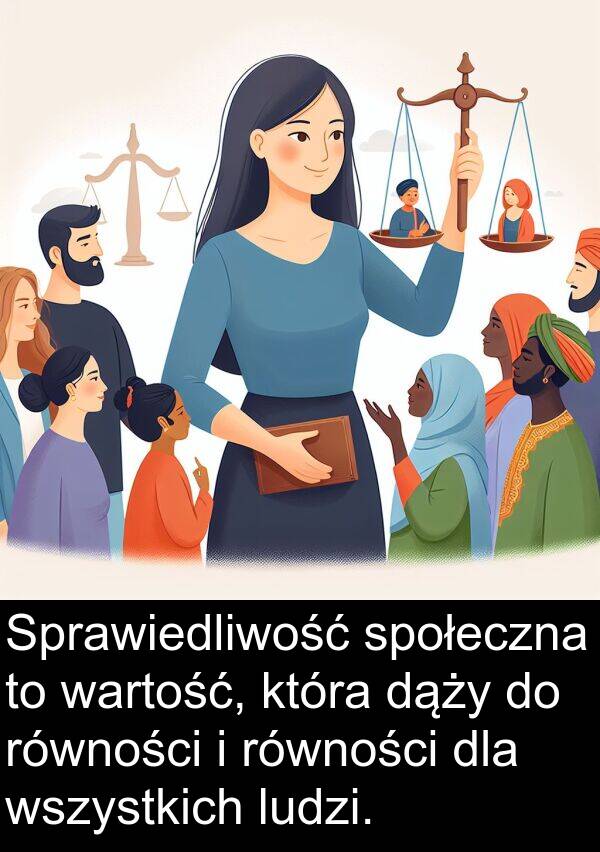 wartość: Sprawiedliwość społeczna to wartość, która dąży do równości i równości dla wszystkich ludzi.