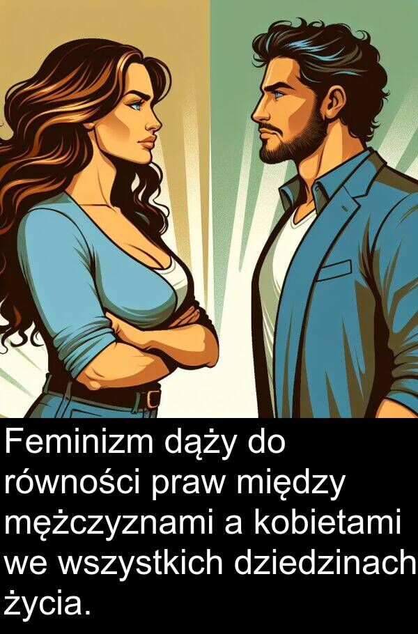 praw: Feminizm dąży do równości praw między mężczyznami a kobietami we wszystkich dziedzinach życia.