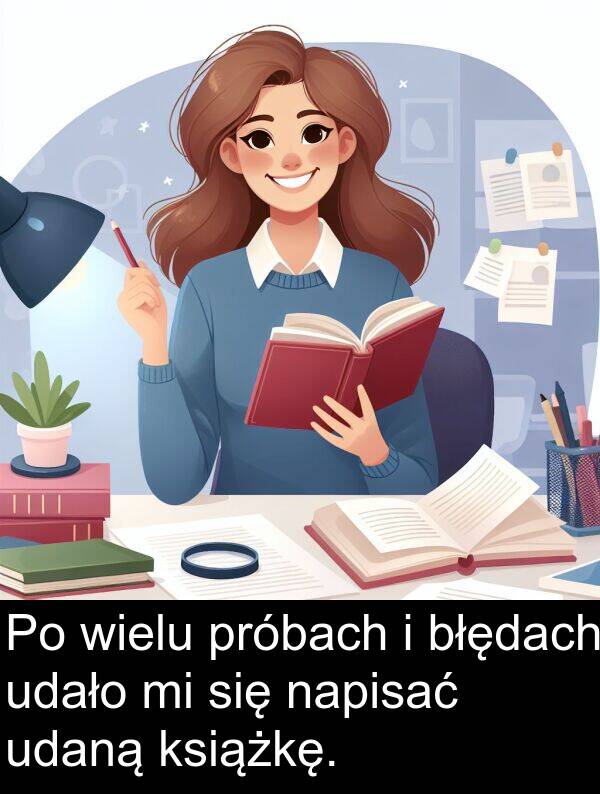 próbach: Po wielu próbach i błędach udało mi się napisać udaną książkę.