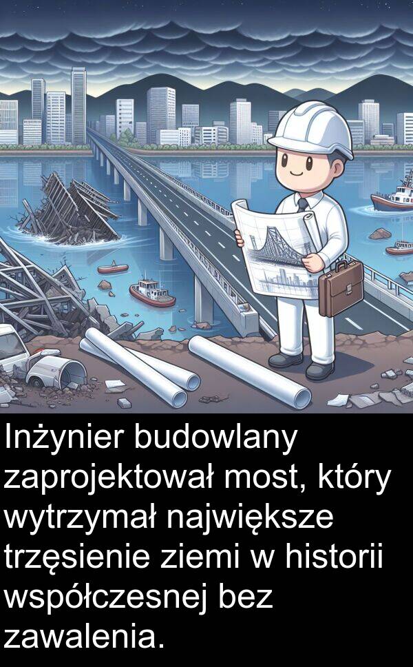 ziemi: Inżynier budowlany zaprojektował most, który wytrzymał największe trzęsienie ziemi w historii współczesnej bez zawalenia.