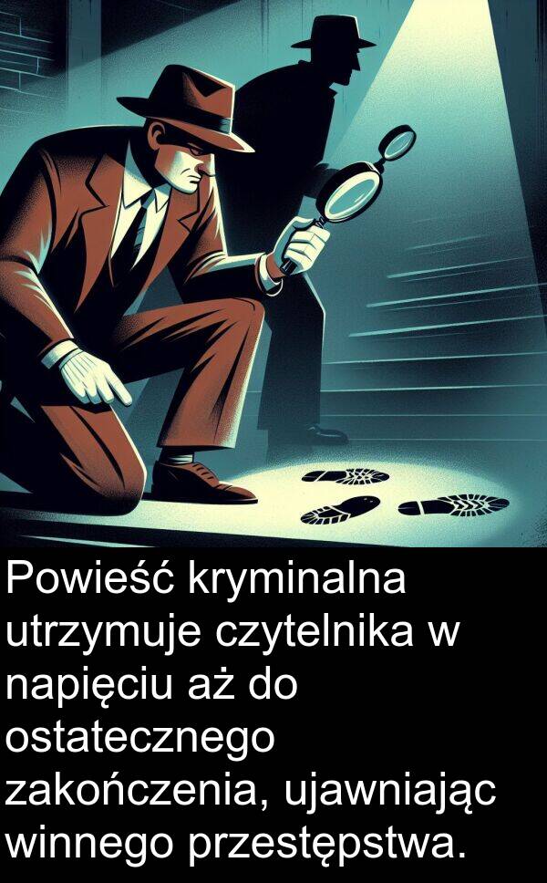 przestępstwa: Powieść kryminalna utrzymuje czytelnika w napięciu aż do ostatecznego zakończenia, ujawniając winnego przestępstwa.