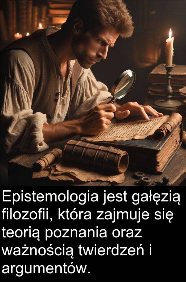 poznania: Epistemologia jest gałęzią filozofii, która zajmuje się teorią poznania oraz ważnością twierdzeń i argumentów.