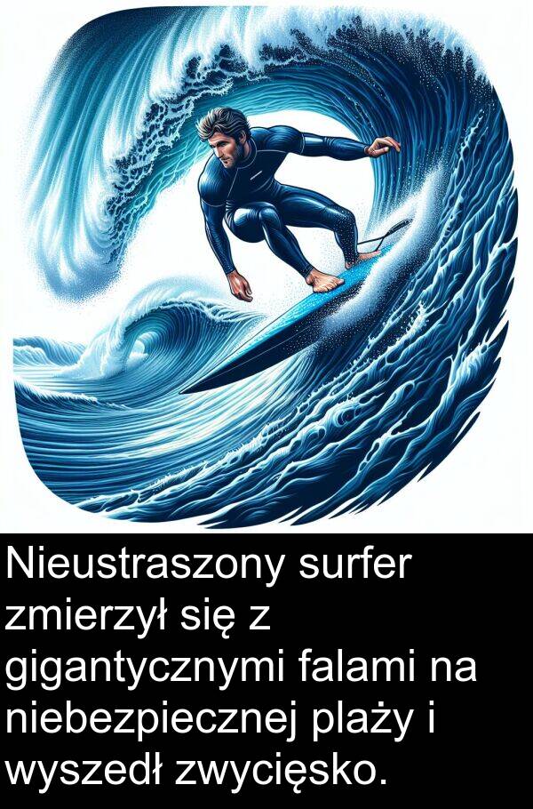 zmierzył: Nieustraszony surfer zmierzył się z gigantycznymi falami na niebezpiecznej plaży i wyszedł zwycięsko.