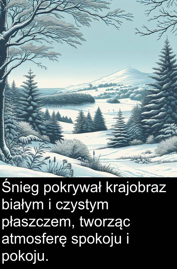płaszczem: Śnieg pokrywał krajobraz białym i czystym płaszczem, tworząc atmosferę spokoju i pokoju.