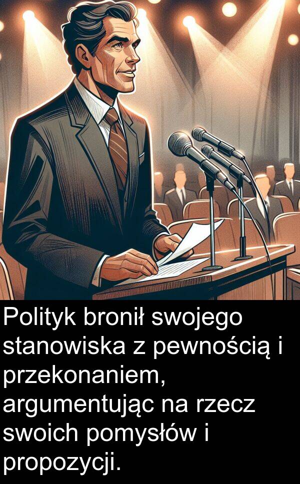 propozycji: Polityk bronił swojego stanowiska z pewnością i przekonaniem, argumentując na rzecz swoich pomysłów i propozycji.