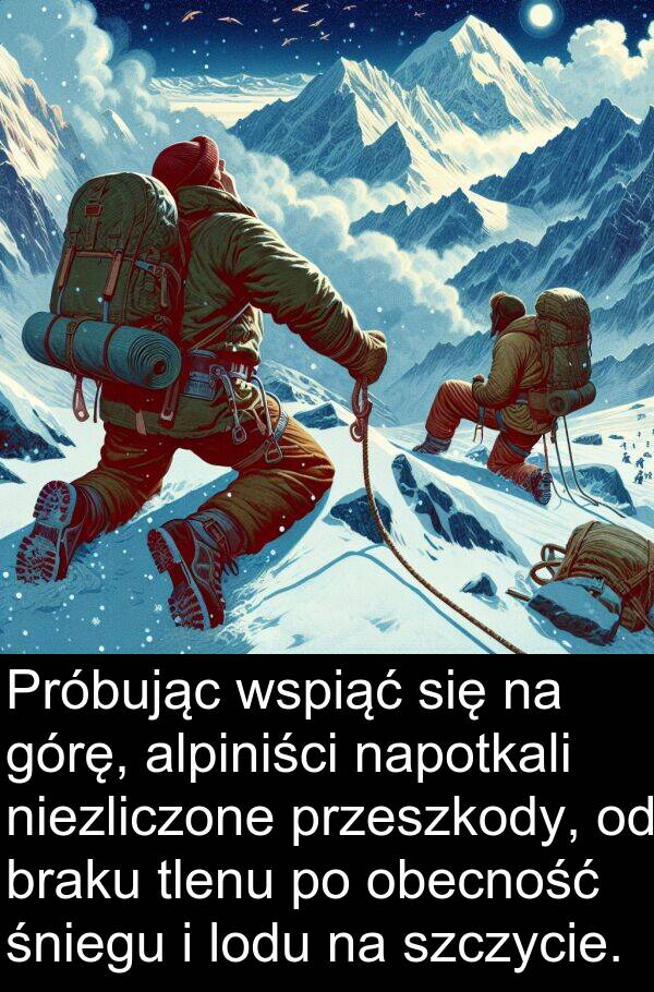 przeszkody: Próbując wspiąć się na górę, alpiniści napotkali niezliczone przeszkody, od braku tlenu po obecność śniegu i lodu na szczycie.