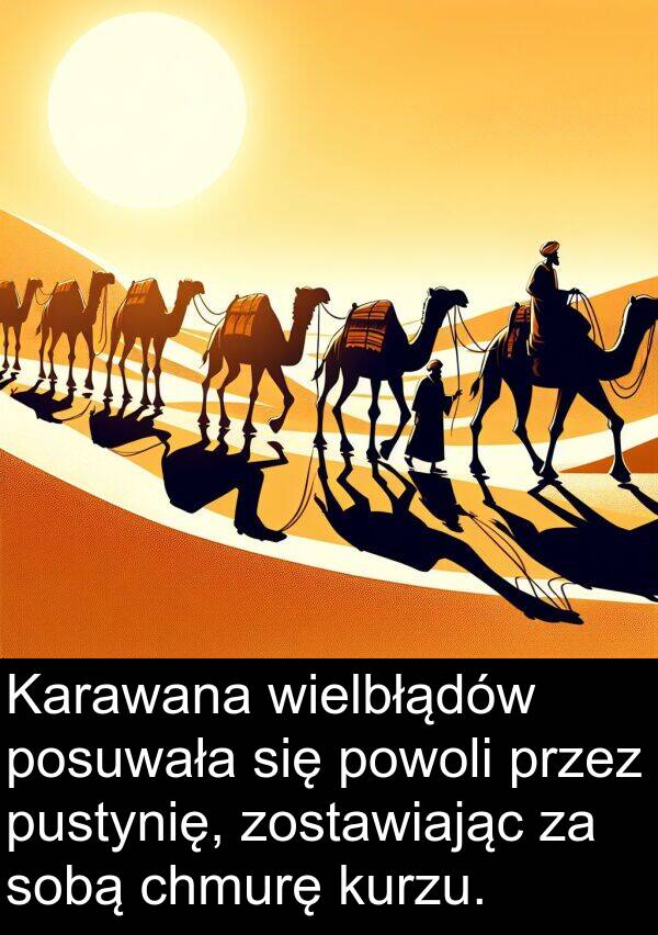 powoli: Karawana wielbłądów posuwała się powoli przez pustynię, zostawiając za sobą chmurę kurzu.