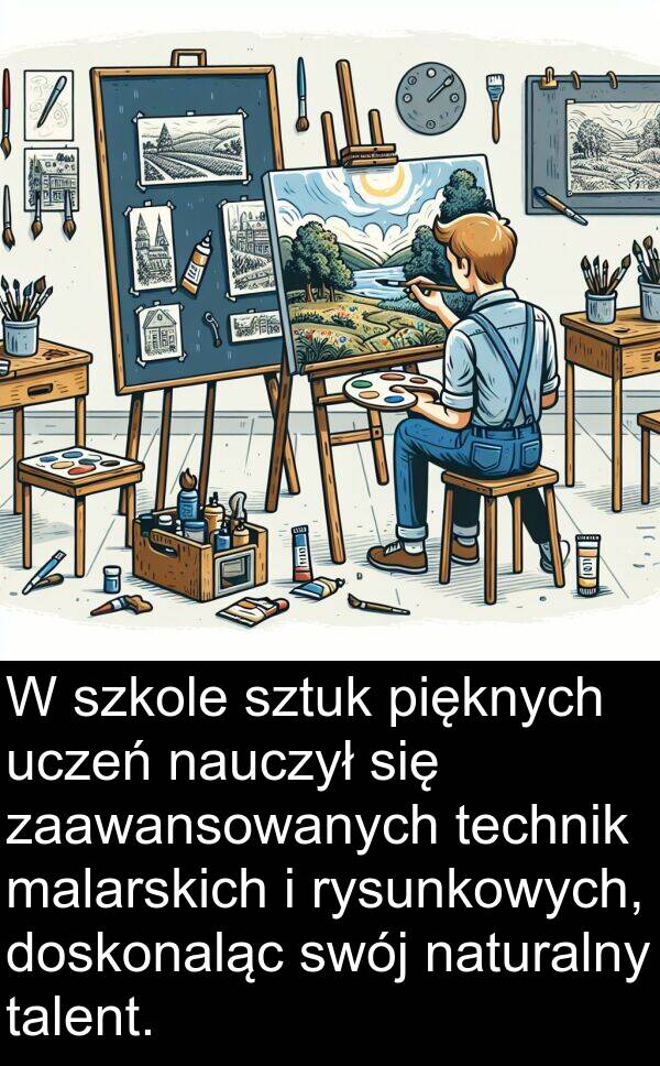 pięknych: W szkole sztuk pięknych uczeń nauczył się zaawansowanych technik malarskich i rysunkowych, doskonaląc swój naturalny talent.