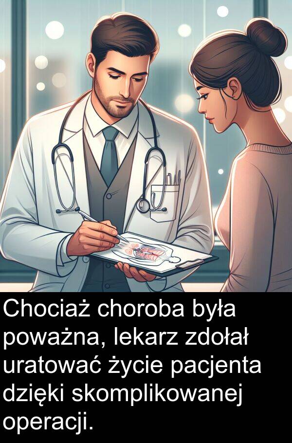 zdołał: Chociaż choroba była poważna, lekarz zdołał uratować życie pacjenta dzięki skomplikowanej operacji.