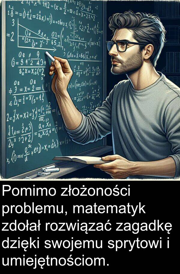 problemu: Pomimo złożoności problemu, matematyk zdołał rozwiązać zagadkę dzięki swojemu sprytowi i umiejętnościom.